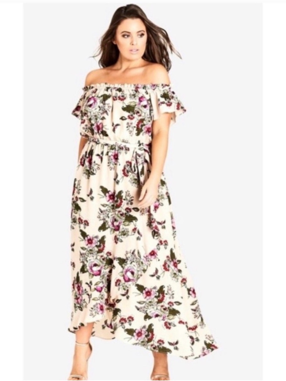Floral Off-Shoulder Cream Maxi Dress